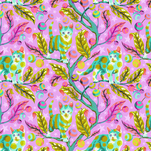 FreeSpirit Fabrics Tula Pink Tabby Road Déjà Vu Club Kitty Electroberry |  Quilt Fabric